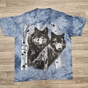 Vintage The Mountain Blue Tie Dye Bald Eagle Nature T-shirt Large USA Y2K